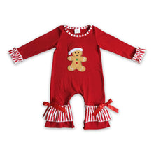 Load image into Gallery viewer, Gingerbread embroidery red stripe baby girl Christmas romper