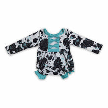 Load image into Gallery viewer, Cow bow long sleeves baby girls romper