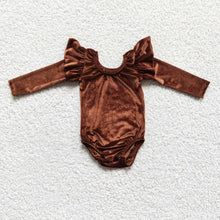 Load image into Gallery viewer, Brown velvet long sleeves romper baby girls leotard