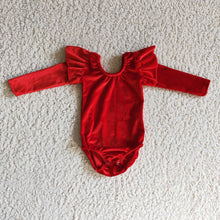 Load image into Gallery viewer, Red velvet long sleeves romper baby girls leotard