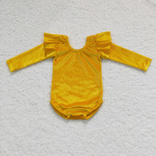 Load image into Gallery viewer, Yellow velvet long sleeves romper baby girls leotard