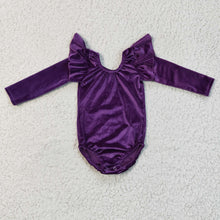 Load image into Gallery viewer, Purple velvet long sleeves romper baby girls leotard