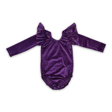 Load image into Gallery viewer, Purple velvet long sleeves romper baby girls leotard