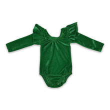 Load image into Gallery viewer, Green velvet long sleeves romper baby girls leotard