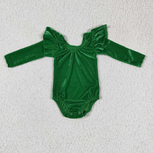 Load image into Gallery viewer, Green velvet long sleeves romper baby girls leotard