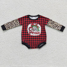 Load image into Gallery viewer, Candy cane cutie plaid leopard baby girls Christmas romper