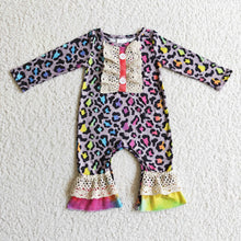 Load image into Gallery viewer, Long sleeves colorful leopard lace ruffles baby romper