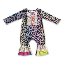 Load image into Gallery viewer, Long sleeves colorful leopard lace ruffles baby romper