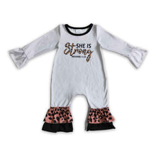 Load image into Gallery viewer, She is strong leopard long sleeves baby girls romper