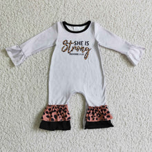 Load image into Gallery viewer, She is strong leopard long sleeves baby girls romper
