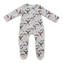 Load image into Gallery viewer, Bull skull teepee kids baby footed zipper coverall