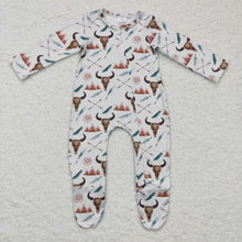 Load image into Gallery viewer, Bull skull teepee kids baby footed zipper coverall