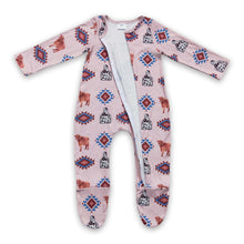 Load image into Gallery viewer, Highland cow aztec baby kids footed zipper coverall