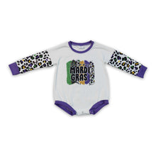 Load image into Gallery viewer, Leopard long sleeves baby girls Mardi Gras romper