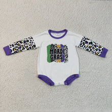 Load image into Gallery viewer, Leopard long sleeves baby girls Mardi Gras romper