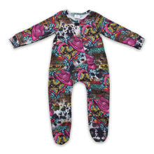 Load image into Gallery viewer, Turquoise sunflower hats baby western zipper footed coverall