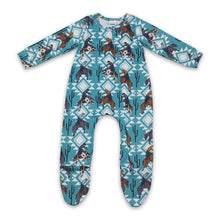 Load image into Gallery viewer, Horse cactus aztec baby kids western footed zipper coveralls