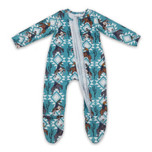 Load image into Gallery viewer, Horse cactus aztec baby kids western footed zipper coveralls