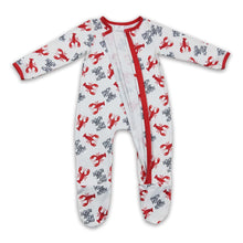 Load image into Gallery viewer, Pinch peel eat repeat crawfish baby footed zipper coveralls