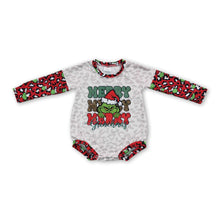 Load image into Gallery viewer, Green face merry Christmas leopard baby girls romper