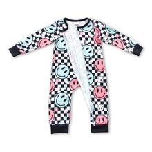 Load image into Gallery viewer, Plaid smile long sleeves zipper baby kids romper