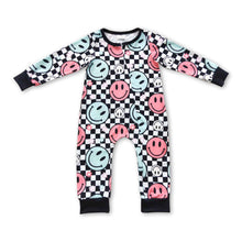 Load image into Gallery viewer, Plaid smile long sleeves zipper baby kids romper