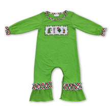 Load image into Gallery viewer, Green face long sleeves ruffle baby girls Christmas romper