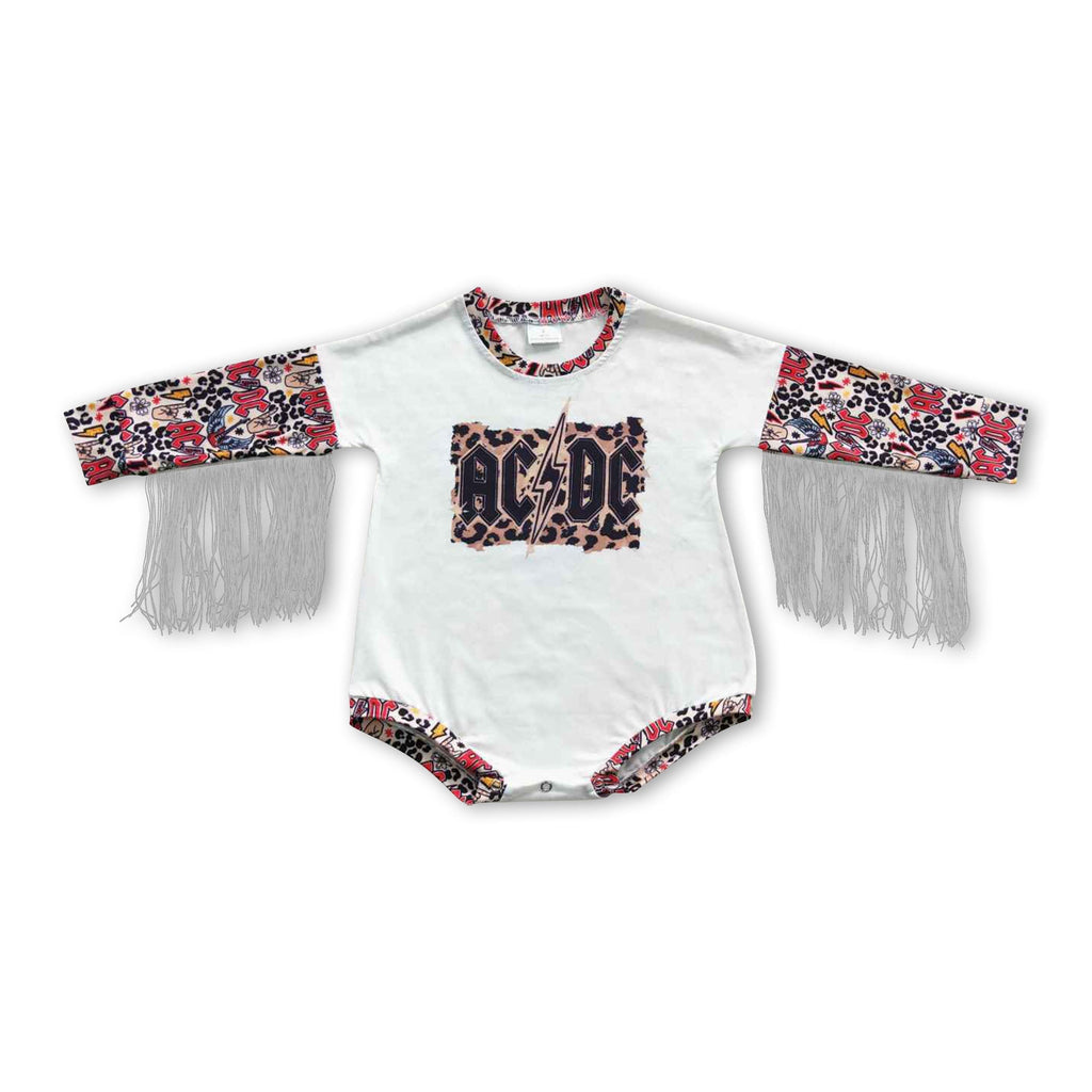 Leopard tassels long sleeves singer baby girls romper