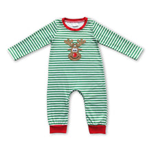 Load image into Gallery viewer, Reindeer green stripe long sleeves baby boy Christmas romper