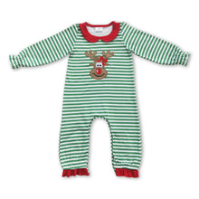 Load image into Gallery viewer, Reindeer green stripe long sleeves baby girl Christmas romper