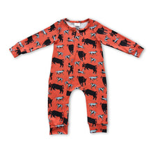 Load image into Gallery viewer, Orange cows long sleeves baby kids western romper