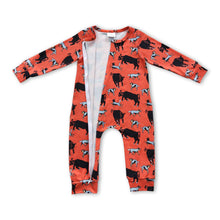 Load image into Gallery viewer, Orange cows long sleeves baby kids western romper