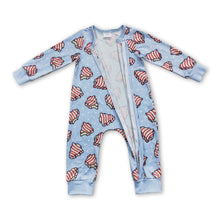 Load image into Gallery viewer, Christmas cake blue kids boy zipper romper