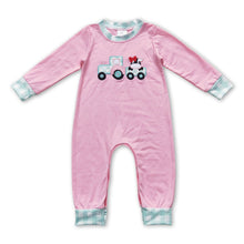 Load image into Gallery viewer, Cow tractor pink long sleeves baby girls romper