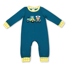 Load image into Gallery viewer, Cow tractor green long sleeves baby boy romper