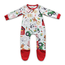 Load image into Gallery viewer, Cow pig sheep chicken baby boy zipper farm romper
