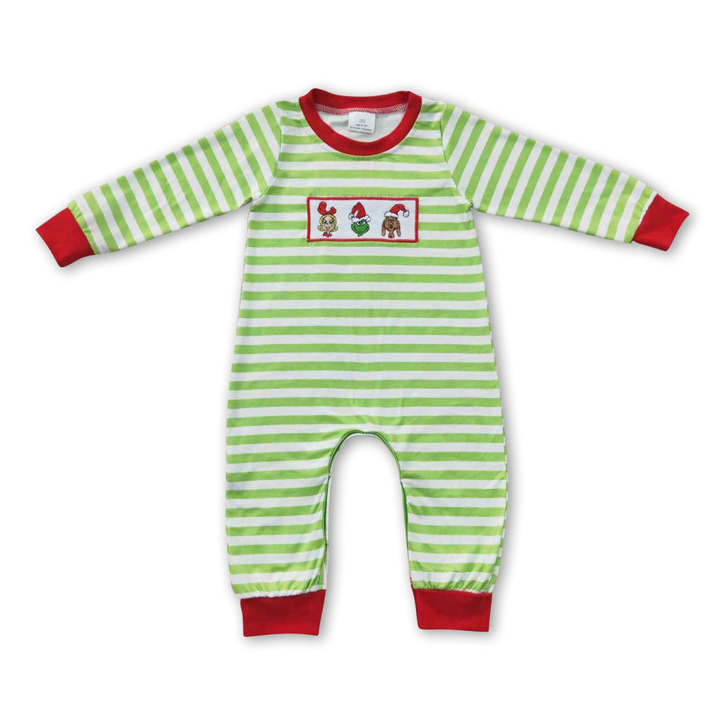 Green face polka dots long sleeves baby boy Christmas romper