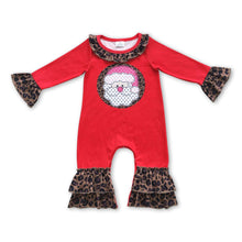 Load image into Gallery viewer, Santa leopard ruffle baby girls Christmas romper
