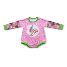 Load image into Gallery viewer, Pink bleached green face baby girls Chrismtas romper