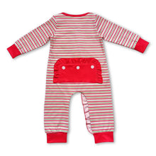 Load image into Gallery viewer, Santa red green stripe ruffle baby girls zipper Christmas romper