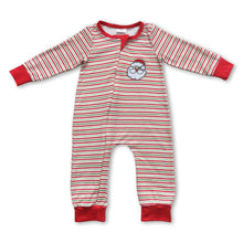 Load image into Gallery viewer, Santa red green stripe baby boy zipper Christmas romper