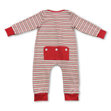 Load image into Gallery viewer, Santa red green stripe baby boy zipper Christmas romper