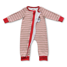 Load image into Gallery viewer, Santa red green stripe baby boy zipper Christmas romper