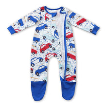Load image into Gallery viewer, Blue cars long sleeves baby kids zipper romper
