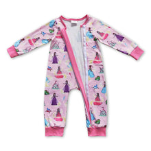 Load image into Gallery viewer, Pink long sleeves princess baby girls zipper romper