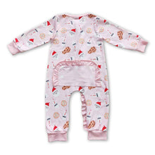 Load image into Gallery viewer, Pink santa cookie milk baby girls ruffle Christmas romper