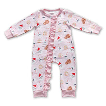 Load image into Gallery viewer, Pink santa cookie milk baby girls ruffle Christmas romper