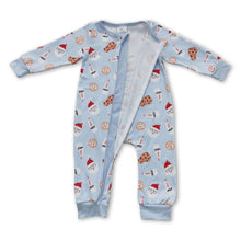 Load image into Gallery viewer, Sky blue santa cookie milk baby boy Christmas romper
