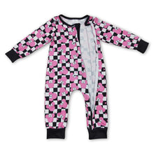 Load image into Gallery viewer, Pink mouse plaid long sleeves baby girls zipper romper