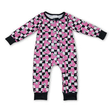Load image into Gallery viewer, Pink mouse plaid long sleeves baby girls zipper romper